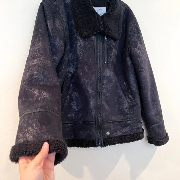 Sixth June Black Faux Shearling Bohemian Full Zip Heavy Moto Jacket M - Picture 3 of 14